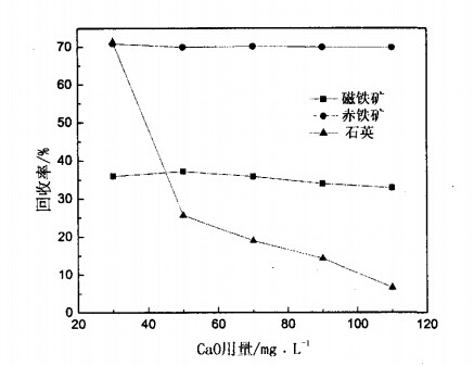 CaO用量對(duì)磁鐵礦、赤鐵礦及石英可浮性的影響